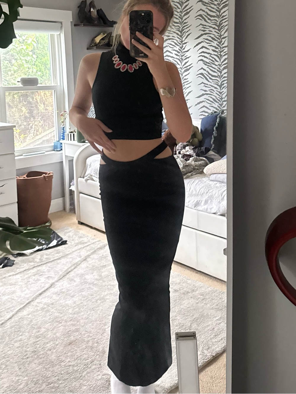 House of CB Martinez Black Cutout Maxi Skirt